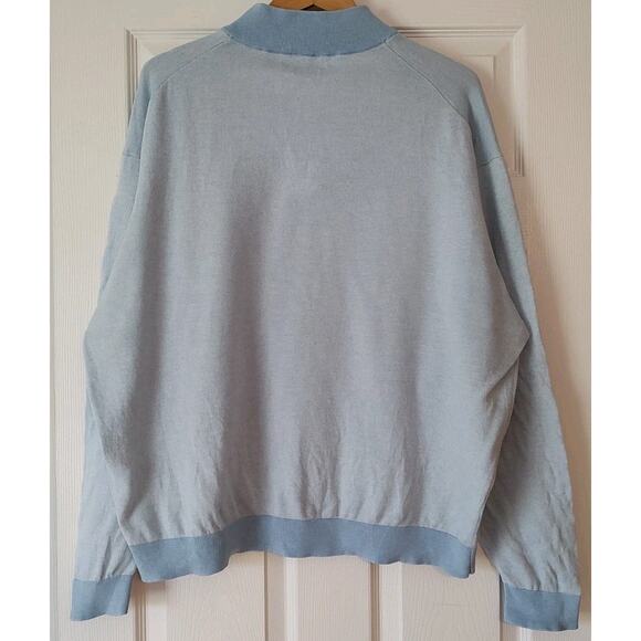 Men's Peter Millar Sweater Blue Cotton Silk Blend Quarter Zip Golf Pullover- 2XL - Picture 4 of 7